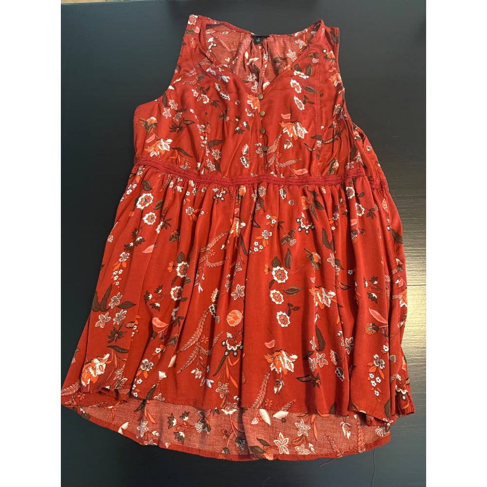 Torrid Women Rust Orange Floral Babydoll Top Sleeveless Lace Trim Size 3 Plus
